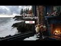 Cozy Seaside Cottage with Crashing Waves & Crackling Fireplace Sounds 🔥 Dark Autumn Ambience 4+ Hrs