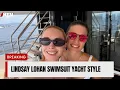 Lindsay Lohan Rocks Pale Blue Swimsuit on Family Yacht Day