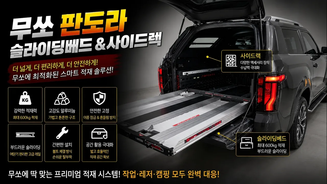 [무쏘 Q300] 적재함 공간 활용의 혁명! '판도라 슬라이딩 베드 & 사이드렉' 장착기 (feat. 제일카마스타) 🛻✨ #신차패키지 サムネイル
