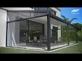 Pergola Roof and Sliding Glass Doors with Motorized Screen