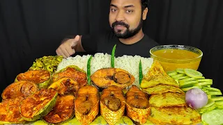 HILSA FISH FRY, EGG OMELETTE, CHILI, BRINJAL FRY, DAL, RICE MUKBANG ASMR EATING SHOW | BIG BITES |