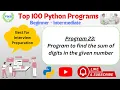 Python Program 023 Sum of Digits in Python Python Number Program