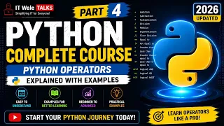 Python Operators Explained Arithmetic Logical Comparison Part 4 Hindi 2026