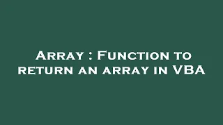 Array Function to return an array in VBA