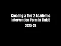 Creating a Tier 2 Academic Intervention Form in LinkIt