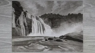 تعلم رسم منظر طبيعي بقلم الفحم خطوة بخطوة مع الشرح رسم اشجار رسم شلال رسم واقعي  تعلم رسم منظر طبيعي بقلم الفحم خطوة بخطوة مع الشرح رسم اشجار رسم شلال رسم واقعي