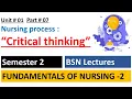 Critical Thinking In Nursing Process Fundamentals Of Nursing unit 1 part 7 BSN Lectures