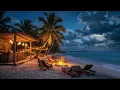 Tropical Night Oasis Cozy Beach Fire Ocean Wave Sounds for Peace Relaxation