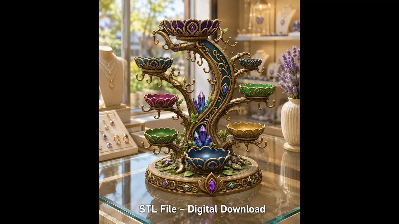 Enchanted Crystal Jewelry Tree STL File for 3D Print video thumbnail