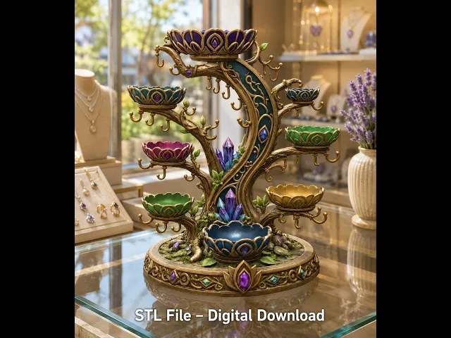 Enchanted Crystal Jewelry Tree STL File for 3D Print video thumbnail