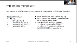 CS560 Algorithms and Their Analysis MERGE-SORT pseudocode implementation
