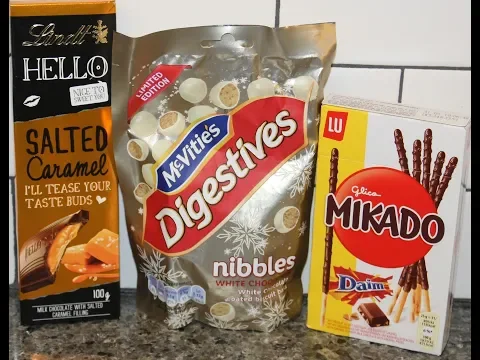 Download MP3 Lindt Hello Salted Caramel, McVitie’s Digestives White Chocolate Nibbles, Glico Mikado Daim