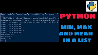PYTHON program to find minimum maximum and mean value in a list