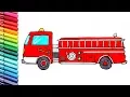 Drawing and Coloring Fire Truck and Police Car - learn Colors Emergency Vehicles and Nursery Rhymes