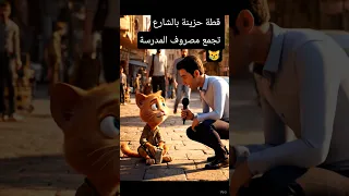 قطة حزينة بالشارع تجمع مصروف المدرسة 