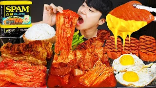 Download ASMR MUKBANG | Korean home meal, FIRE Noodle, Cheese spam, Kimchi recipe ! eating MP3