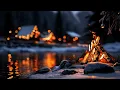 A Cozy Christmas Spot in a Snowy Forest | Riverside Campfire for Deep Focus