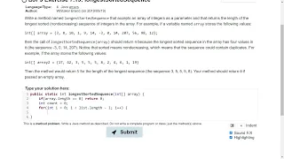 Exercise 7 13 longestSortedSequence Java Tutorial Practice-It