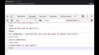Utility Functions alert prompt confirm and console