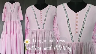 ✨️Long Maxi Dress With Placket Neckline/Maxi Dress Cutting & Stitching/buttoned Neck with Joint lace