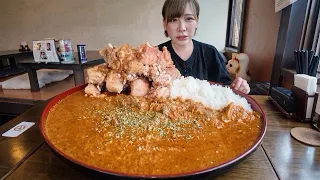 【大食い】幸せなお知らせがあります。バターたっぷりデカ盛り唐揚げカレーに挑む‼️【海老原まよい】