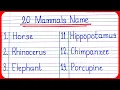 20 Mammal names learn all about mammals mammal names in english English vocabulary