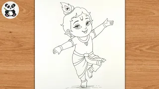 Dancing krishna ji simple outline pencil drawing | janmashtami special art 