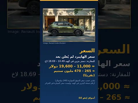 رينو Duster Hybrid الجديدة 2026: السعر التقديري والمواصفات #Shorts