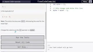 Decrement a Number with JavaScript - Freecodecamp org 16 Basic JavaScript