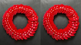 Easy Paper Wreath Craft | DIY Red Flower Wreath with Cotton Buds ||