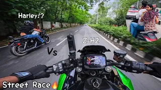 He Challenged me for a race🔥| Kawasaki Zh2 vs Harley | Street Race | Reaction #kawasaki #reaction