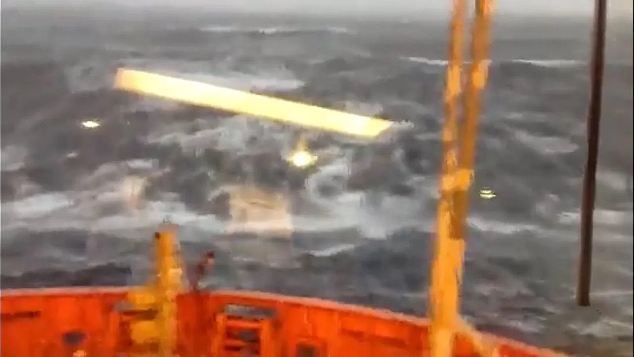 The Power of the North Sea: Massive Wave vs Oil Ship