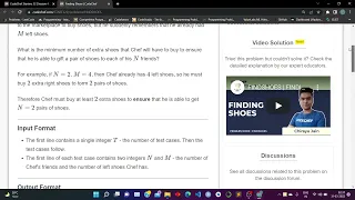 CodeChef Starters 32 Division 4 Rated Finding Shoes Problem Code FINDSHOES