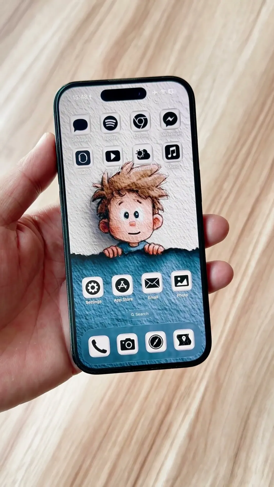 Cute Peeking Boy iPhone Wallpaper Setup Preview