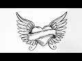 How to draw a heart with wings tattoo Wings drawing tutorial