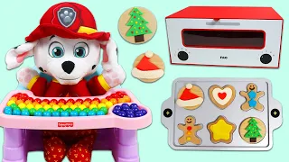 Download Paw Patrol Baby Marshall Pretend Baking Play Doh Christmas Cookies with Toy Oven Kitchen Playset! MP3