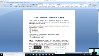 Date - 2021 Class-9 Computer Applications Ch-8 Iterative Constructs in Java Part-1