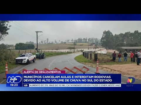 Impacto das chuvas no sul de SC: aulas suspensas e rodovias fechadas