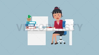 Asian Corporate Woman Being Stressed at Work Animation MOV GIF
