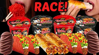 ASMR TACO BELL RACE! Crunchy Chocolate Tico ice cream, Spicy Buldak Ramen noodles, burritos 먹방
