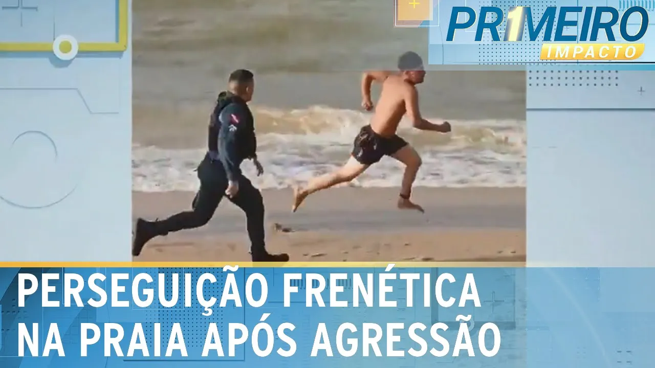 Homem dá garrafada em namorada e é perseguido em praia | Primeiro Impacto (04/01/23)