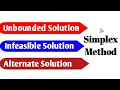 Unbounded Infeasible Alternate Solution in the Simplex Method How to identify type of solution