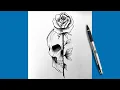 How To Draw A Skull And Rose Easy Step By Step Tattoo Drawing Tutorial For Beginners
