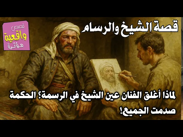 ⁣قصة الشيخ والرسام لماذا أغلق الفنان عين الشيخ في الرسمة؟ الحكمة صدمت الجميع! 😲
