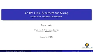 Ch 07 secs 1-4 Lists Sequences and Slicing