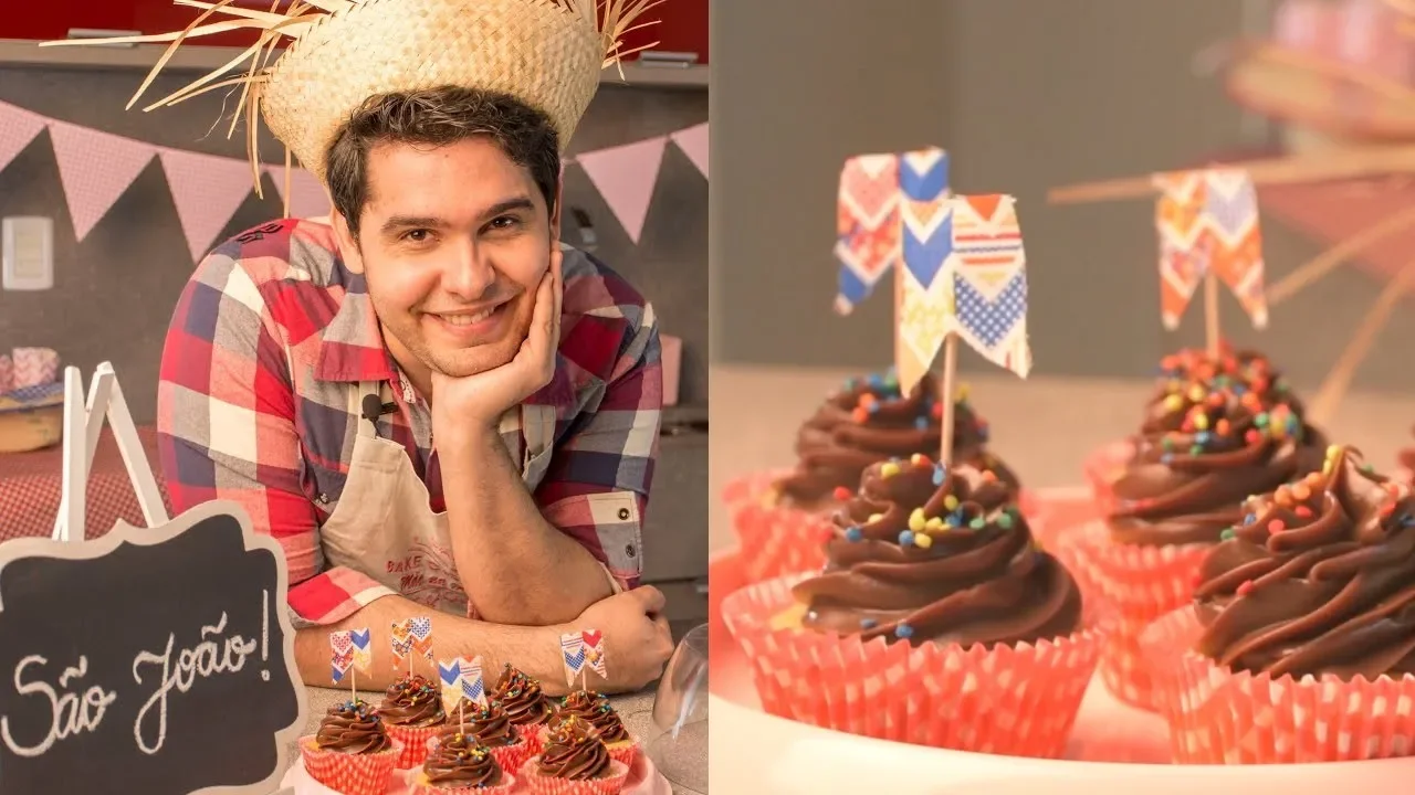 CUPCAKE JUNINO (MASSA DE FUBÁ, BRIGADEIRO DE AMENDOIM E BRIGADEIRO TRUFADO) RECEITA UZ!