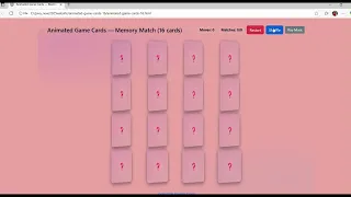 Animated Memory Match Game HTML CSS Bootstrap JavaScript Card Flip Game with Sound Animation