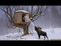 Building a solo survival shelter in a snowy forest, the line between life and death