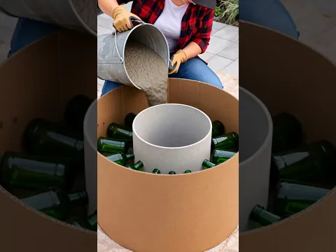 Don't Throw Away Empty Bottles!Pour Concrete Over Them for This Genius Backyard Upgrade 😱🔥 #planter