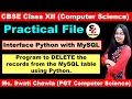 Program to Delete records from MySQL table using Python Practical File Class 12 Computer Science
